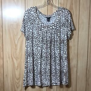 Argee Vintage White Links Pattern Pleated Scoop Neck Short Sleeve Top XL